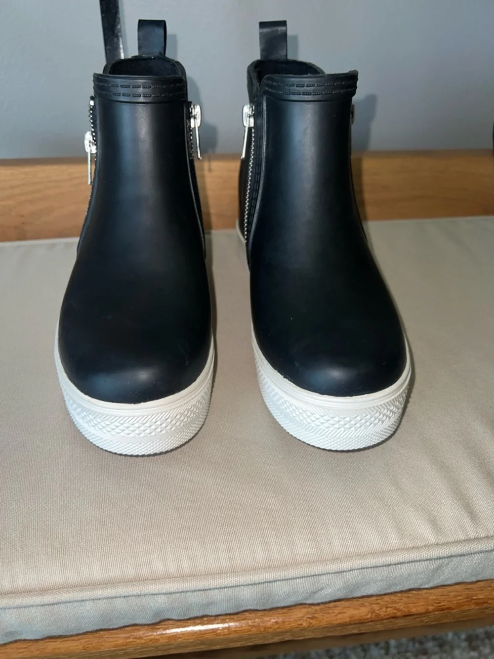 Steve Madden Wedgie Black Waterproof Ankle Boot with Silver Hardware